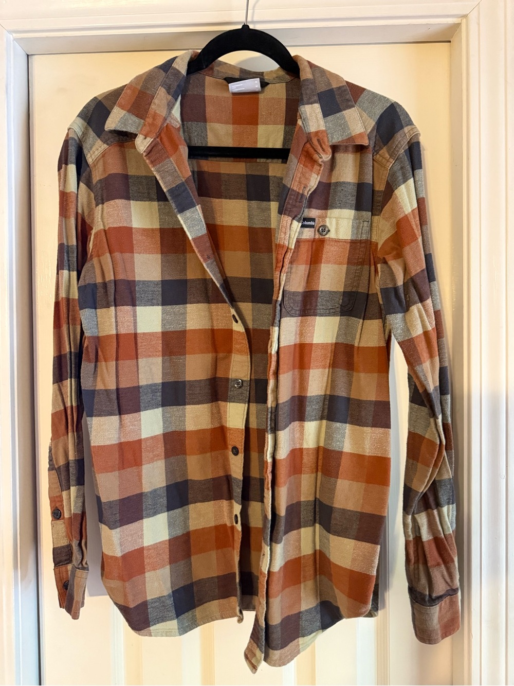 Columbia Plaid Shirt in Orange/Brown, Tan & Navy